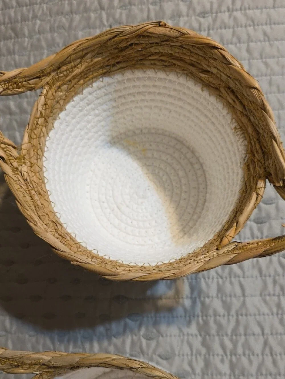 Handwoven White and Natural Seagrass Storage Baskets - Set of 2